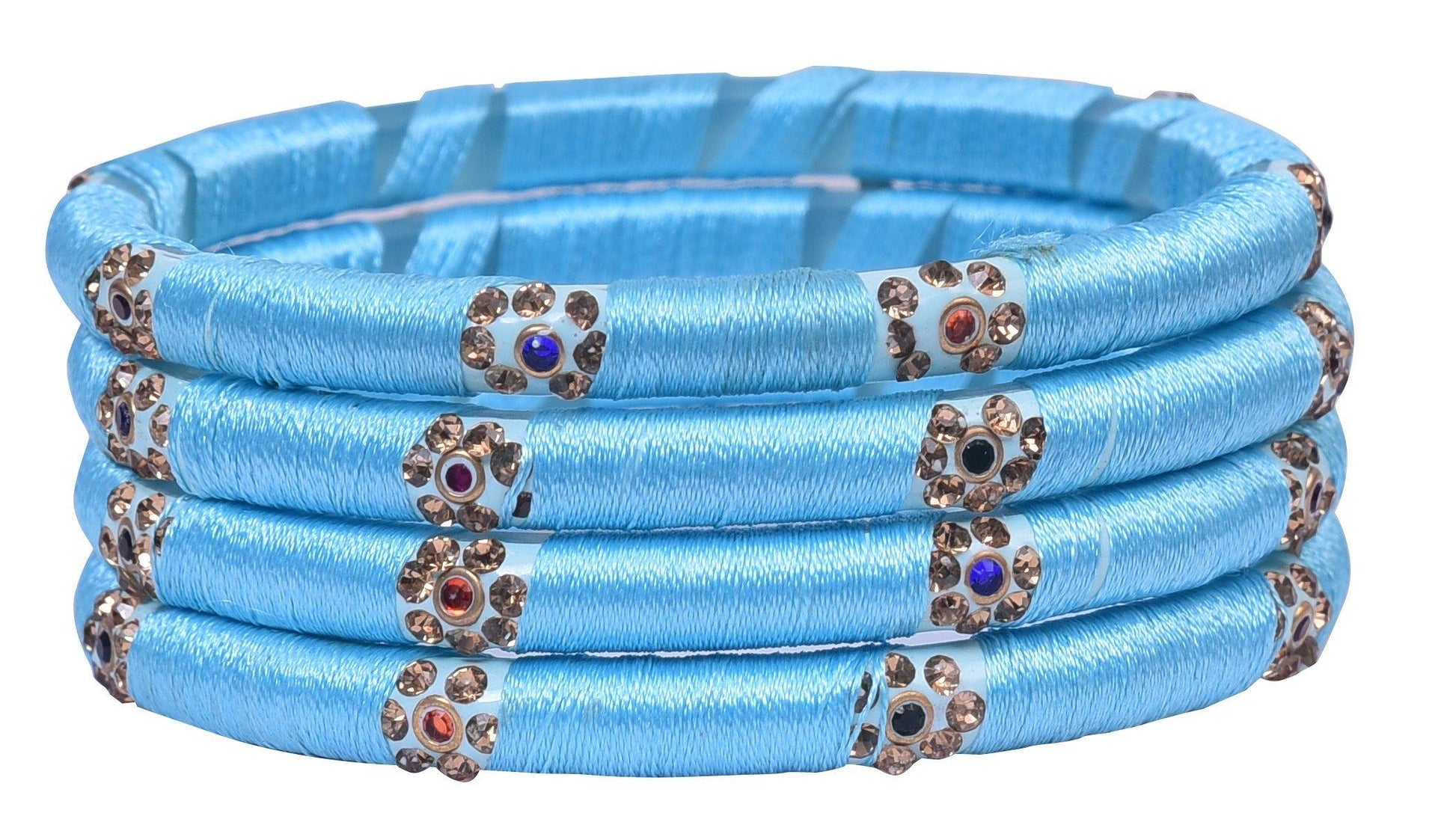 sukriti indian party wear silk thread acrylic sky-blue bangles for girls, women - set of 4