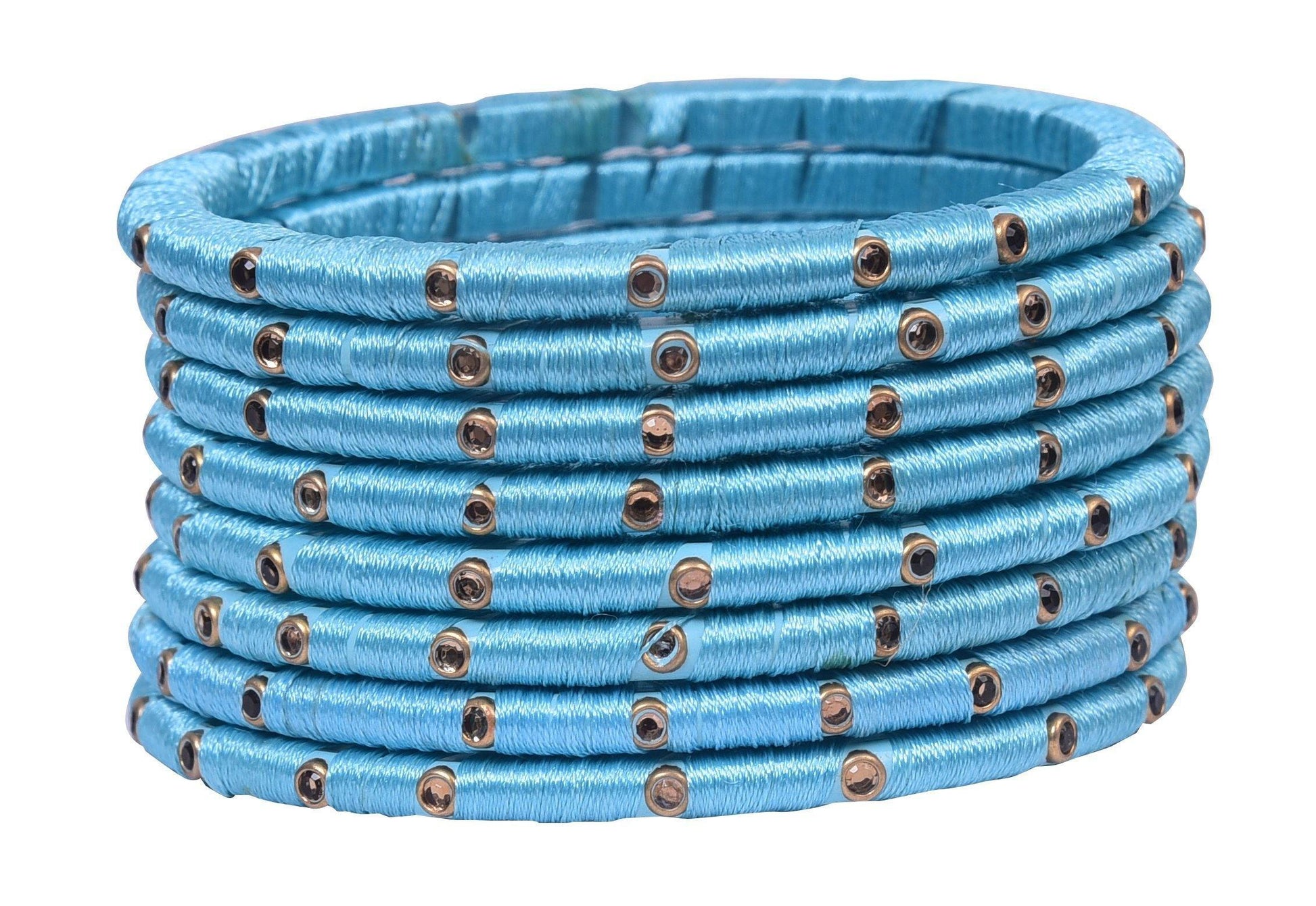sukriti indian party wear silk thread acrylic sky blue bangles for girls, women - set of 8