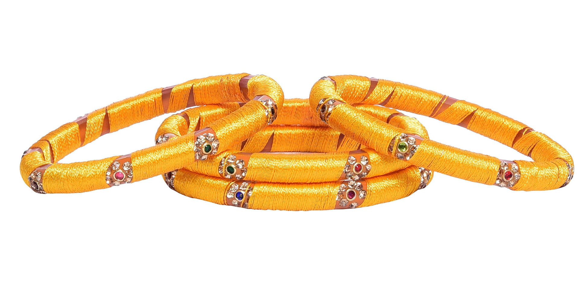 sukriti indian party wear silk thread acrylic yellow bangles for girls, women - set of 4