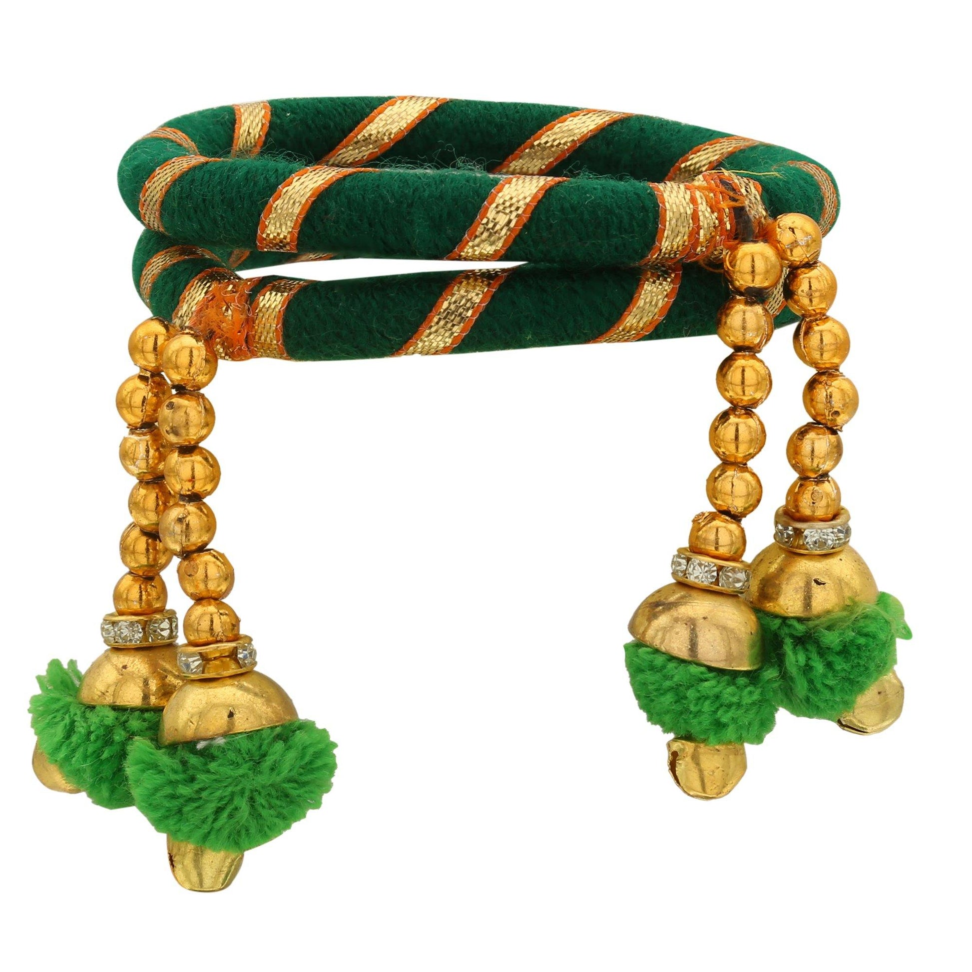 sukriti indian party wedding wear pom-pom thread green bracelet for girls & women - set of 2