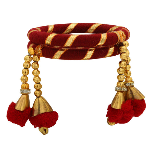 sukriti indian party wedding wear pom-pom thread maroon bracelet for girls & women - set of 2