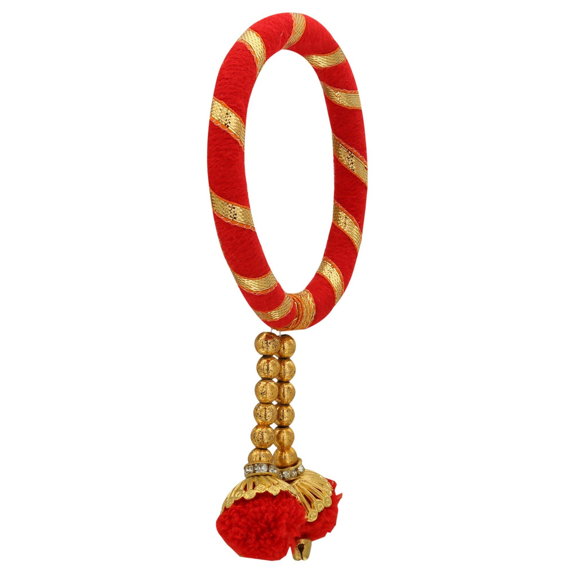 sukriti indian party wedding wear pom-pom thread red bracelet for girls & women - set of 2