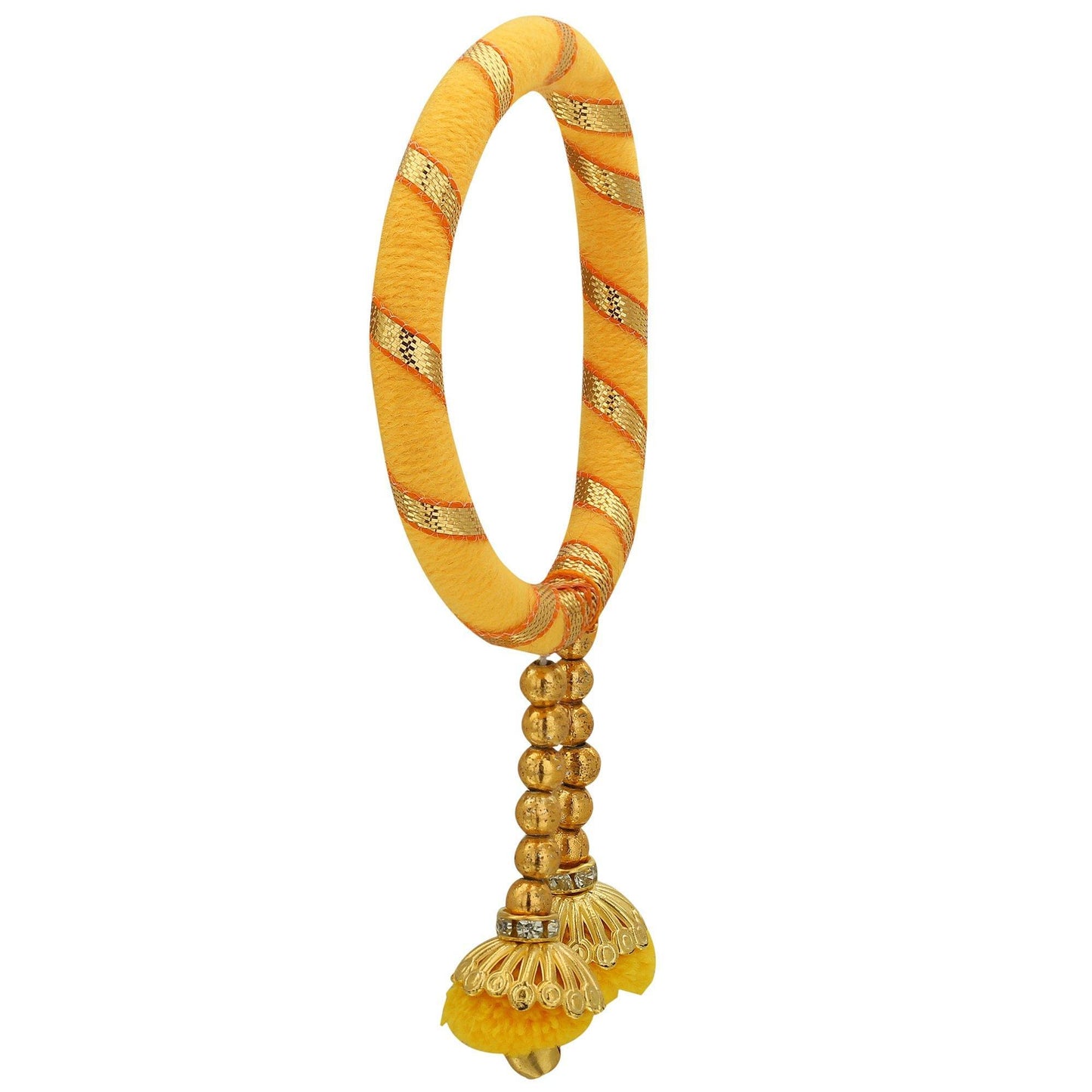 sukriti indian party wedding wear pom-pom thread yellow bracelet for girls & women - set of 2
