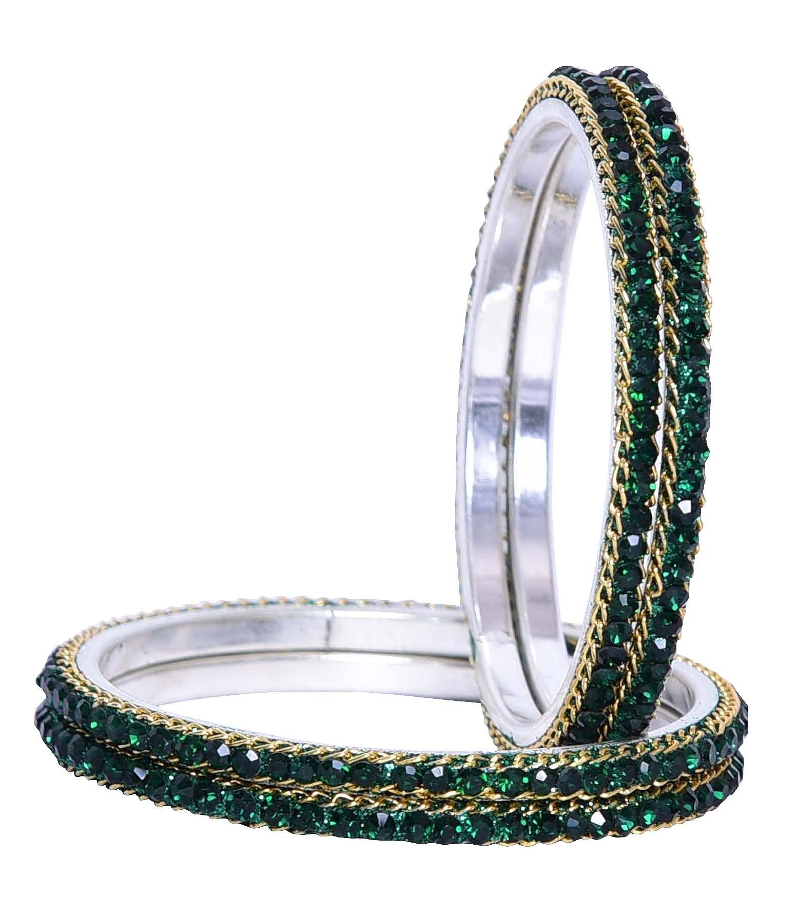 sukriti indian partywear ethnic bottle green brass bangles for women - set of 4