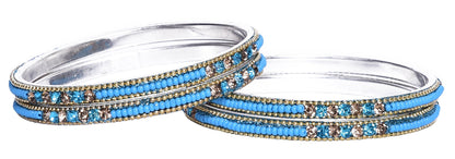 sukriti indian partywear ethnic sky blue brass bangles for women - set of 4