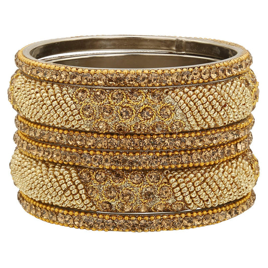 sukriti indian stylish beads studded brass gold bangles bollywood jewelry for women - set of 6