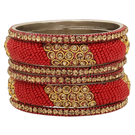 sukriti indian stylish beads studded brass maroon bangles bollywood jewelry for women - set of 6