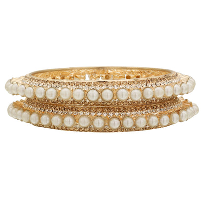 sukriti indian traditional bollywood style gold plated pearl bangles for girls & women - set of 2