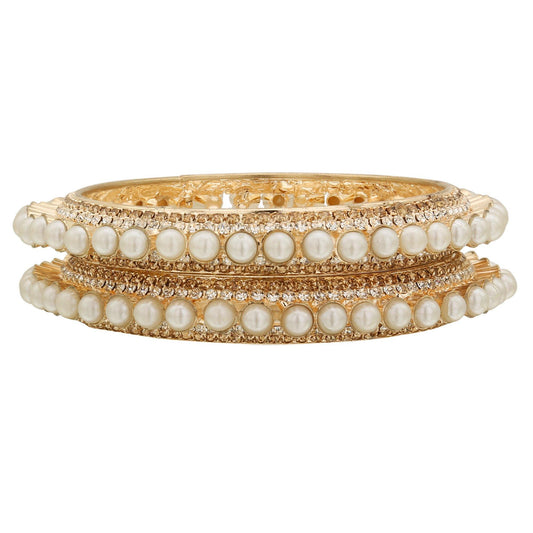 sukriti indian traditional bollywood style gold plated pearl bangles for girls & women - set of 2