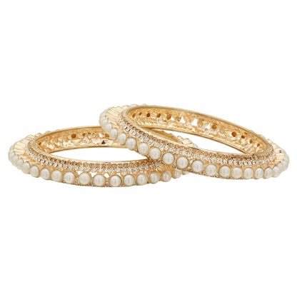 sukriti indian traditional bollywood style gold plated pearl bangles for girls & women - set of 2