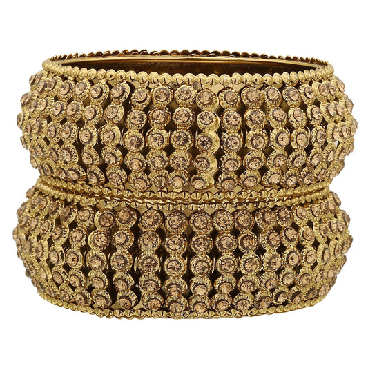sukriti indian traditional royal gold tone kundan gold bracelet bangles for girls & women - set of 2
