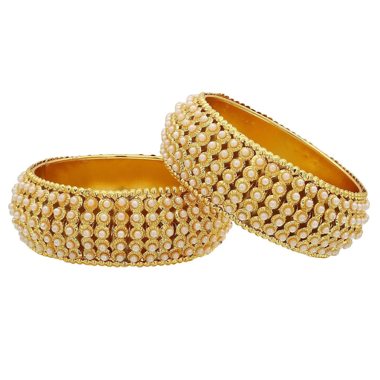 sukriti indian traditional royal gold tone kundan moti bracelet bangles for girls & women - set of 2