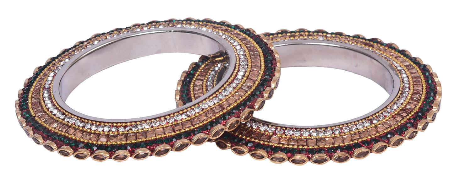sukriti indian traditional stylish kundan pacheli bangadi brass bangles for women - set of 2