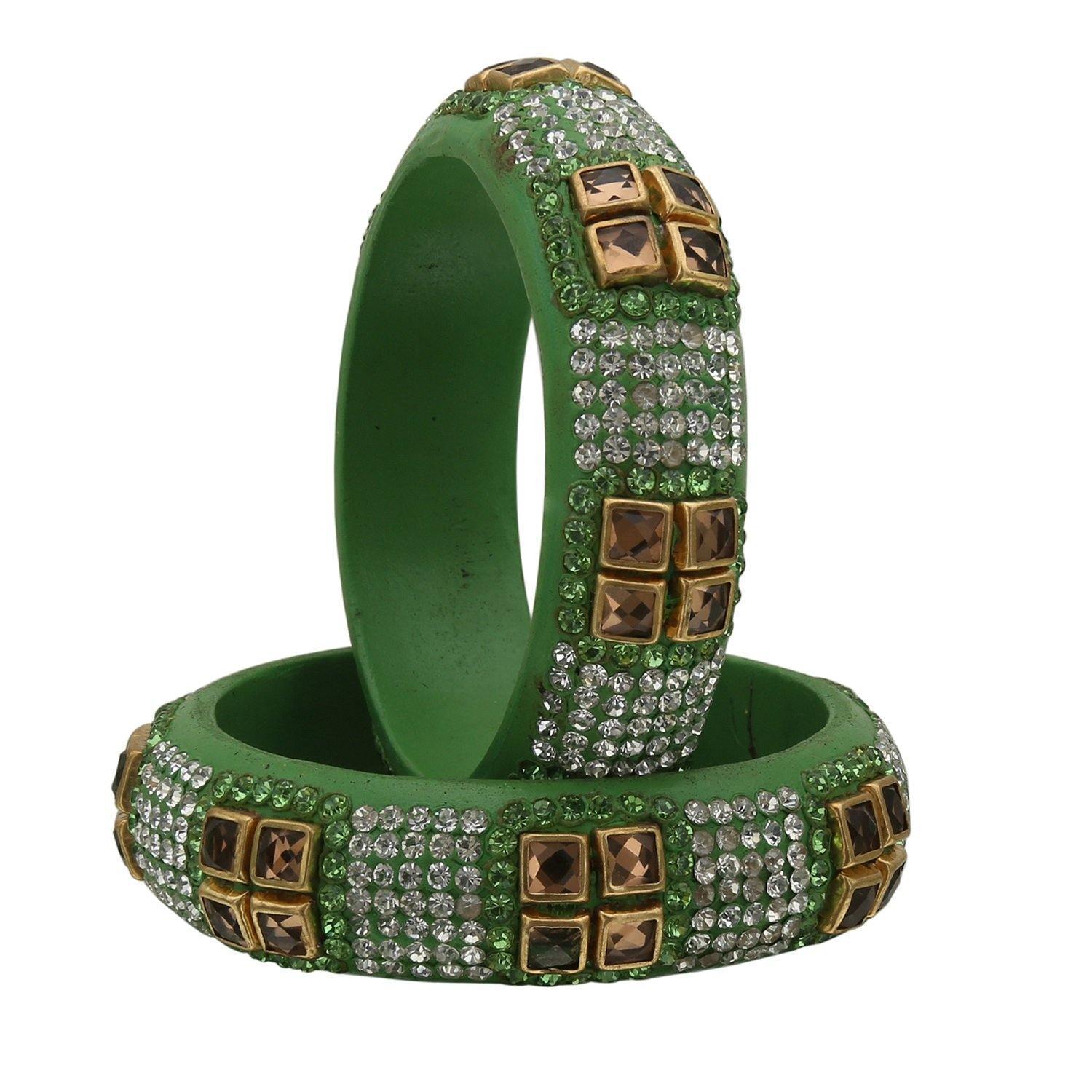 sukriti party wear green lac bangles - set of 2