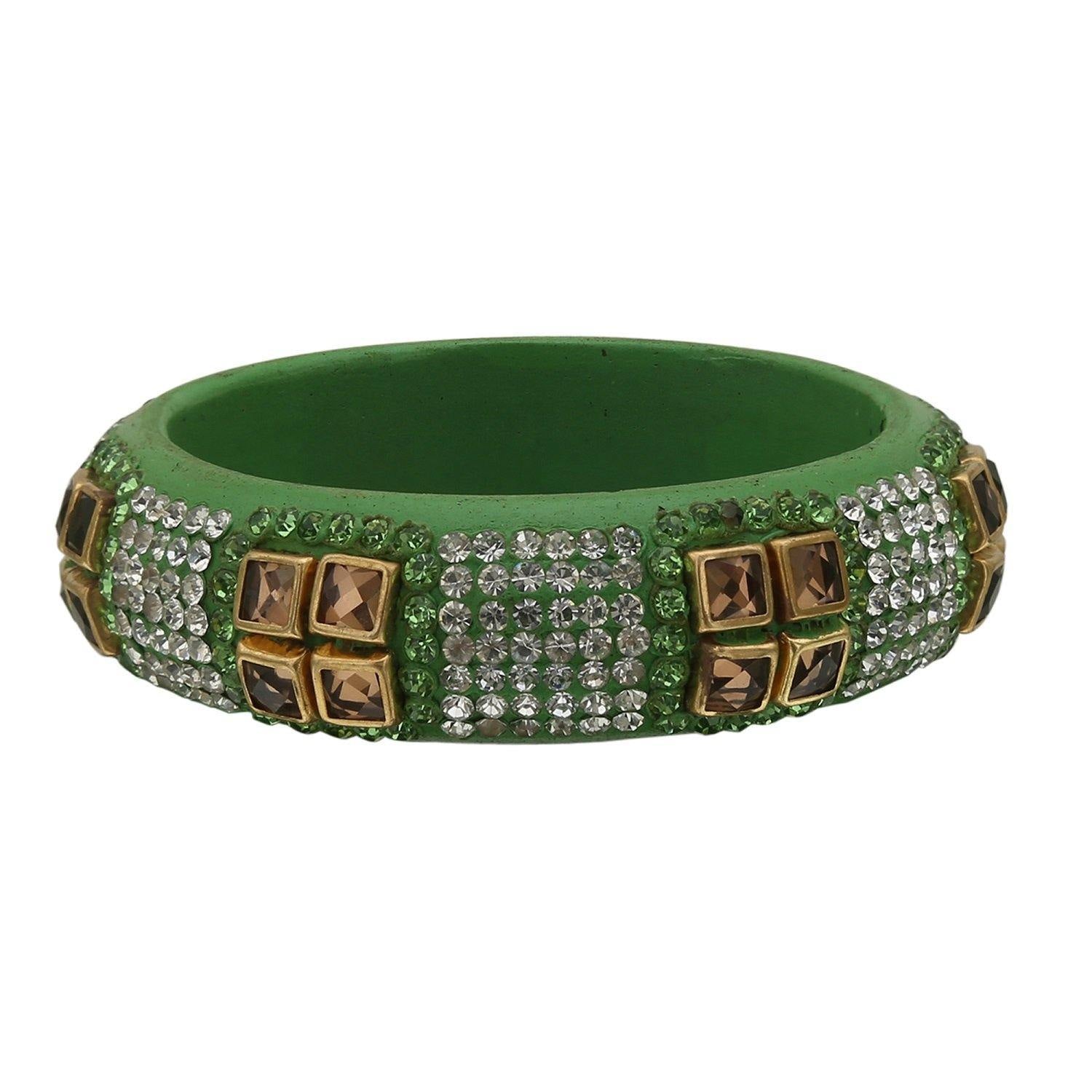 sukriti party wear green lac bangles - set of 2