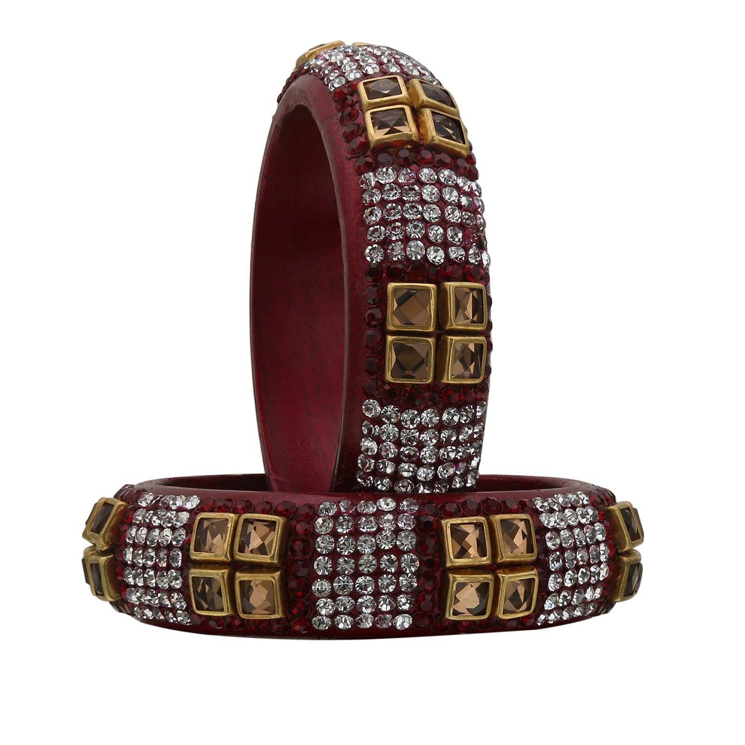 sukriti party wear maroon lac bangles - set of 2