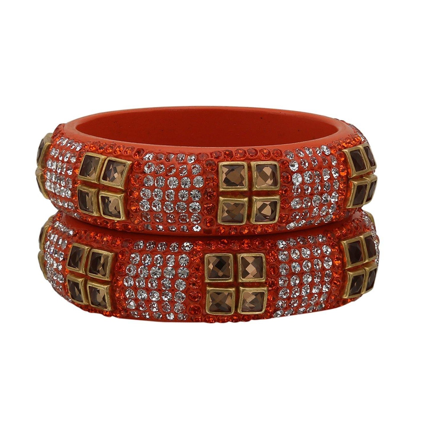 sukriti party wear orange lac bangles - set of 2