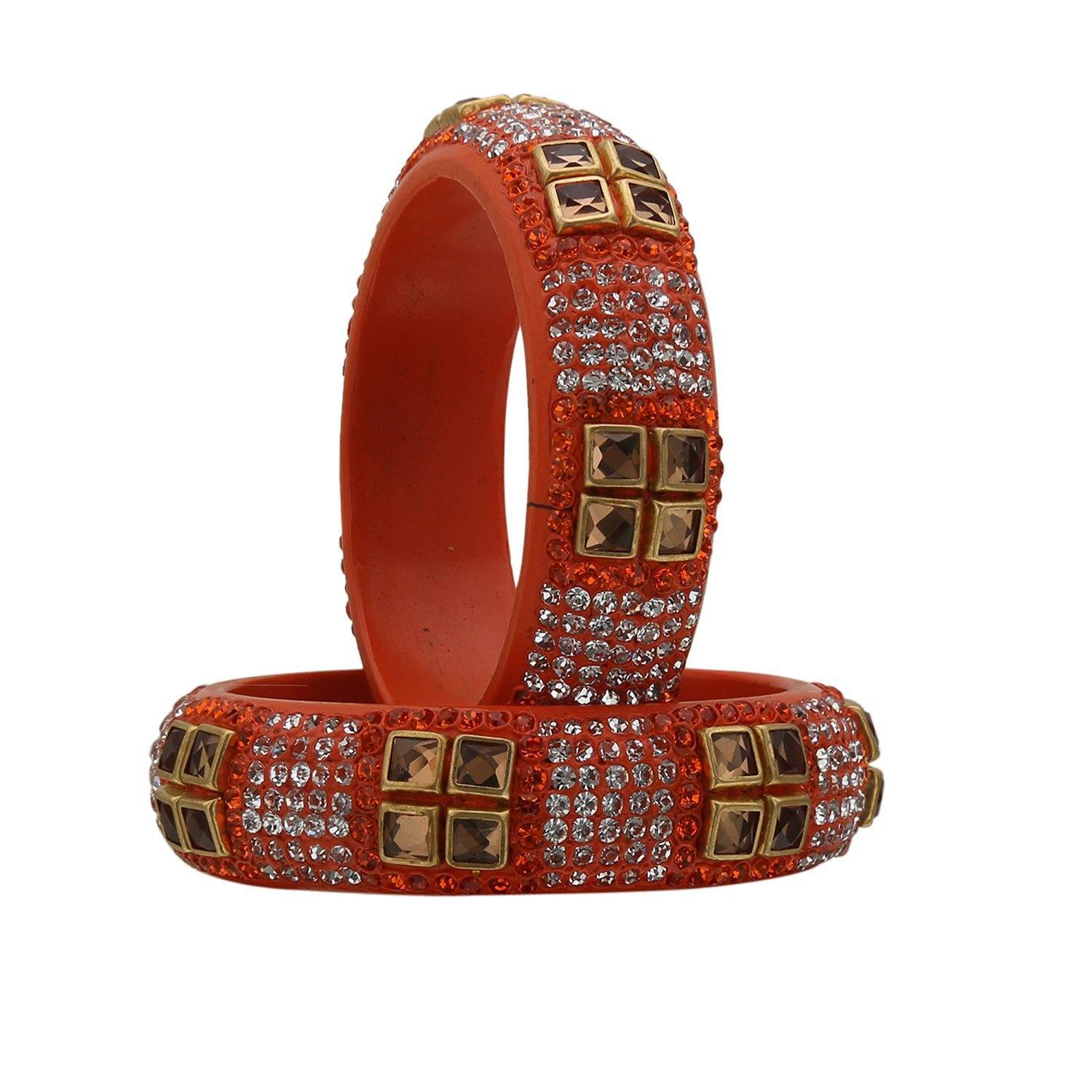 sukriti party wear orange lac bangles - set of 2