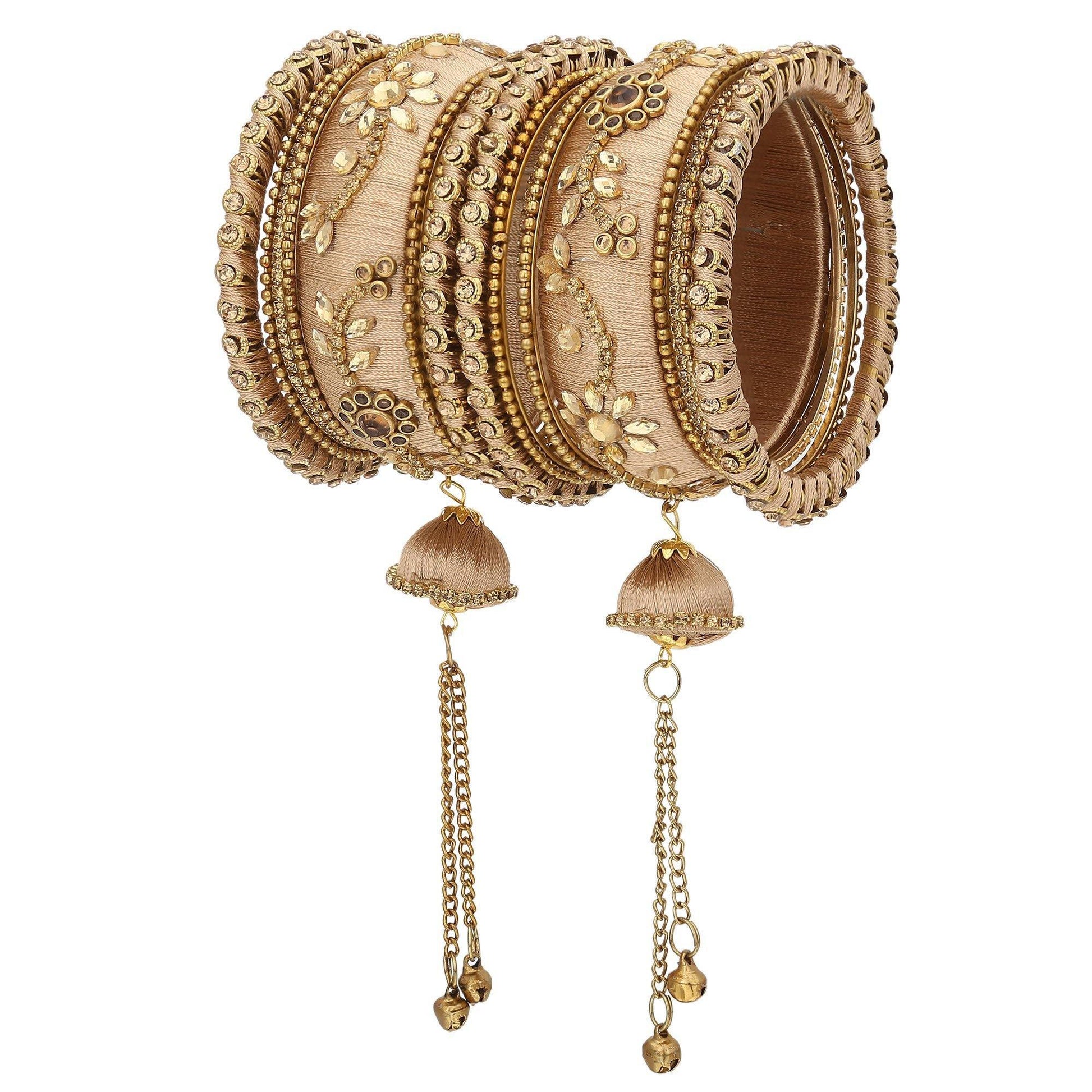 Sukriti Party wear Silk Thread Tassel Latkan Gold Bangles Jewelry