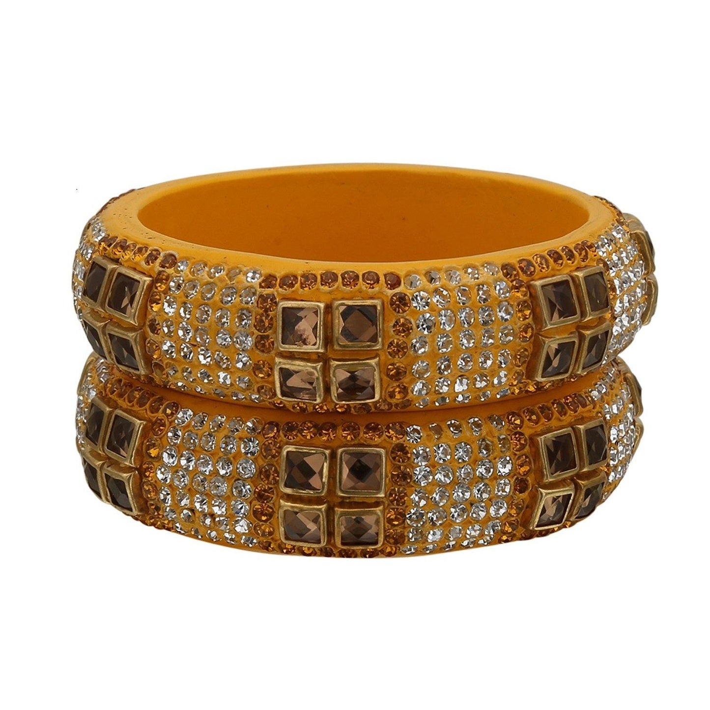 sukriti party wear yellow lac bangles - set of 2