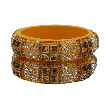 sukriti party wear yellow lac bangles - set of 2
