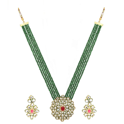 sukriti partywear 5 layered green crystal beads polki kundan earring pendant set jewellery for girls & women