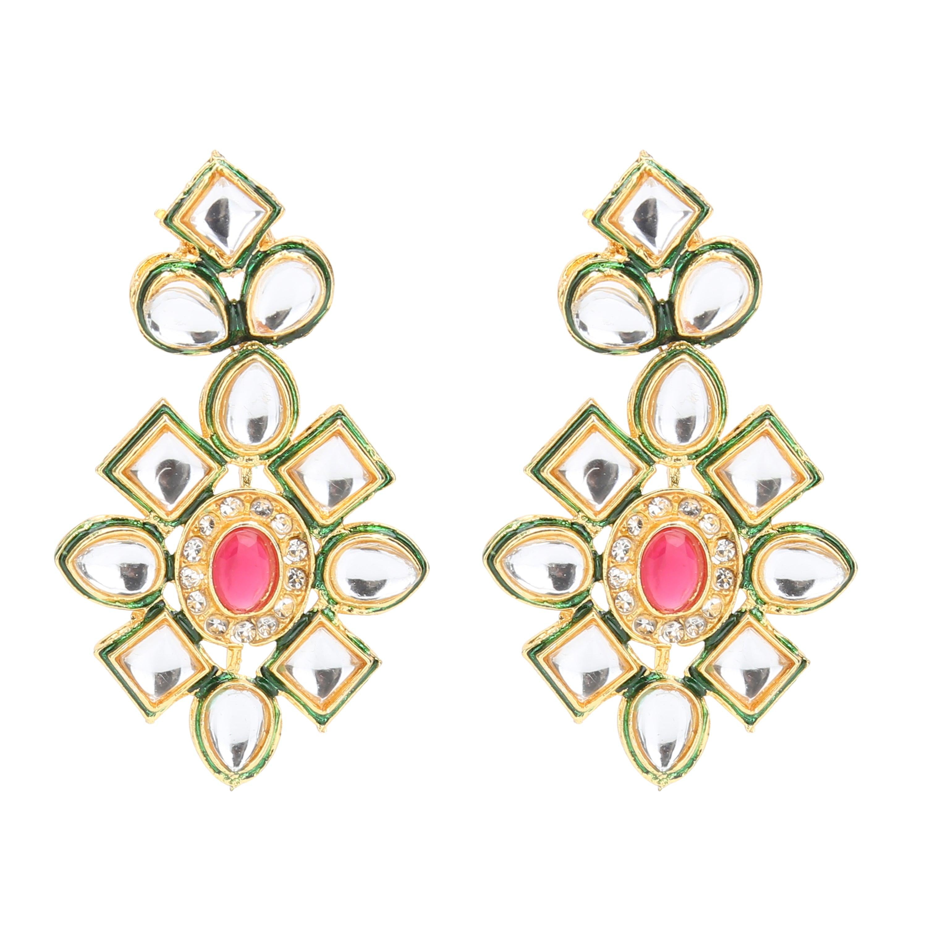 Buy Shoshaa Pink Gold Kundan Earrings With Pearls Online
