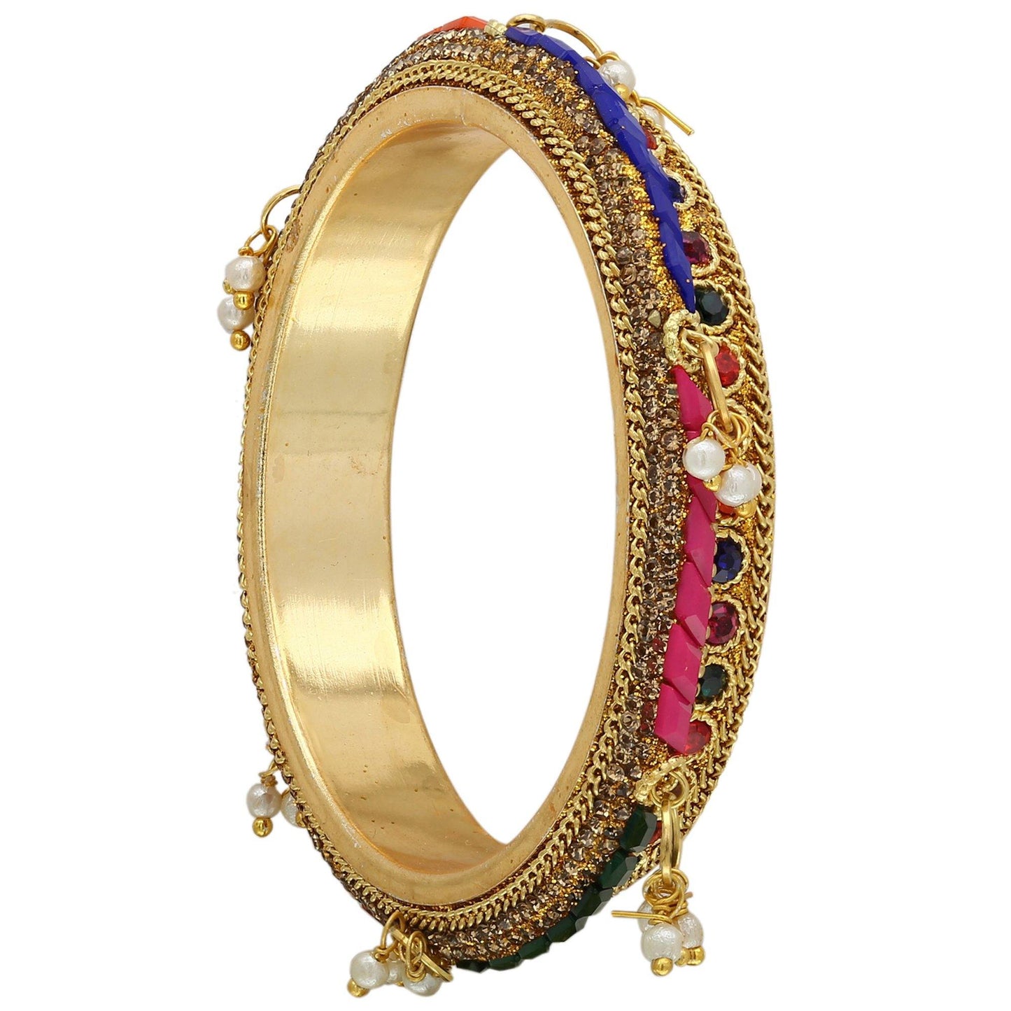 sukriti rajasthani beautiful pearl tassel brass kada bangles for women – set of 2