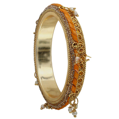 sukriti rajasthani beautiful pearl tassel brass kada bangles for women – set of 2