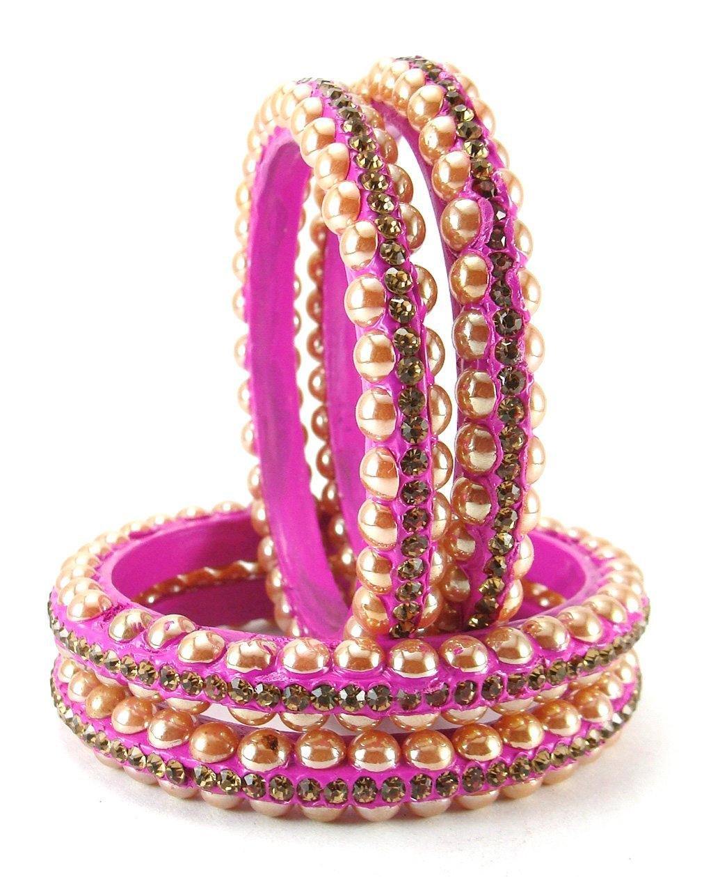 sukriti rajasthani contemporary pink lac bangles for women - set of 4