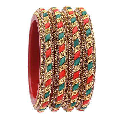 sukriti rajasthani contemporary red-green kada seep acrylic bangles for girls & women – set of 4
