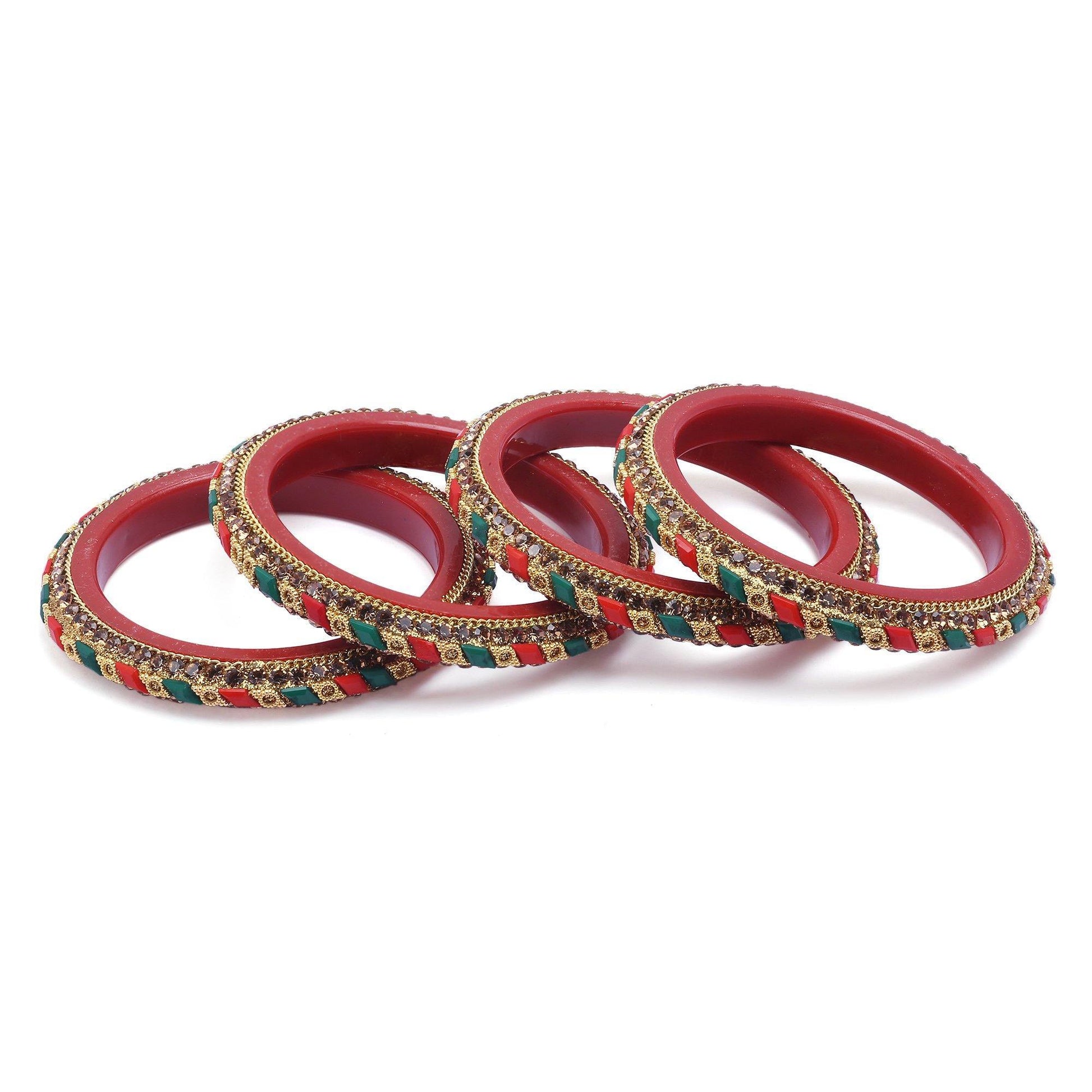 sukriti rajasthani contemporary red-green kada seep acrylic bangles for girls & women – set of 4