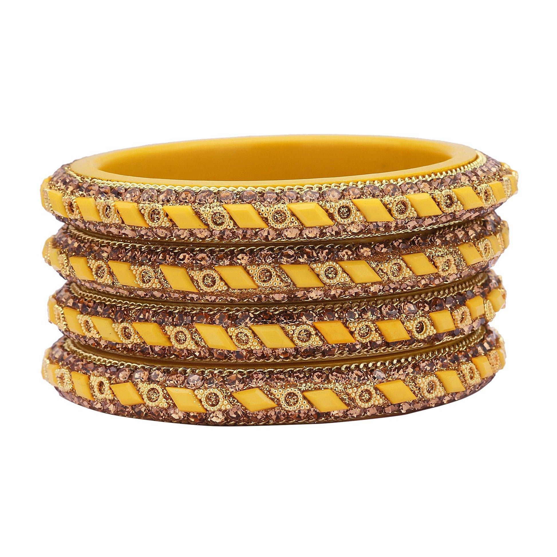 sukriti rajasthani contemporary yellow kada seep acrylic bangles for girls & women – set of 4