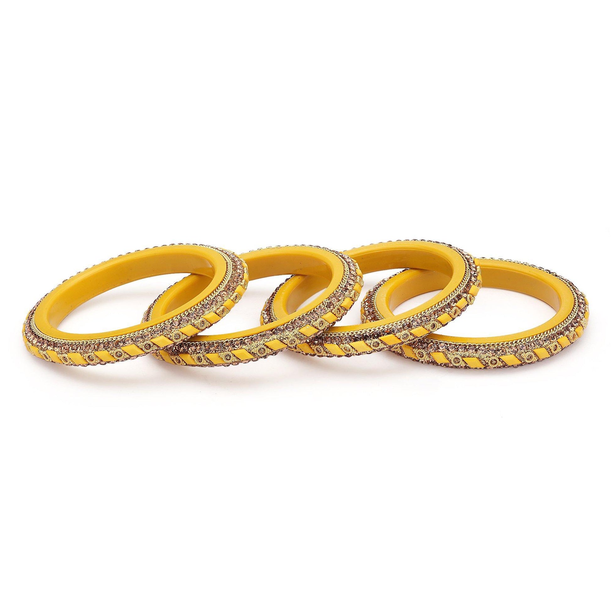 sukriti rajasthani contemporary yellow kada seep acrylic bangles for girls & women – set of 4