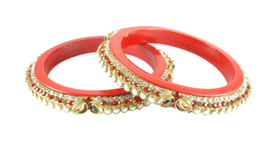 sukriti rajasthani elegant red lac bangadi bangle - set of 2