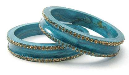 sukriti rajasthani elegant sea-green lac bangles for women - set of 2