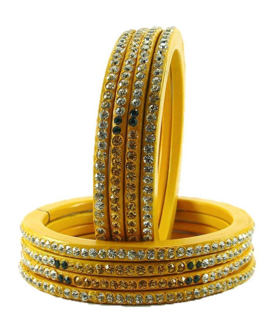 sukriti rajasthani festive yellow lac bangles for women - set of 8