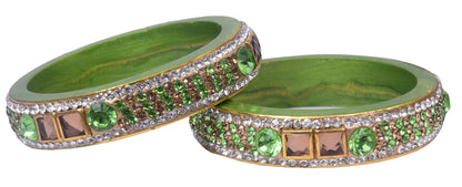 sukriti rajasthani green color kundan lac bangle - set of 2