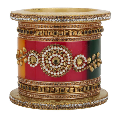 sukriti rajasthani handcrafted kundan pearl plastic multicolor bridal chuda bangles for women – set of 18