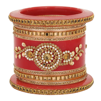 sukriti rajasthani handcrafted kundan pearl plastic red bridal chuda bangles for women – set of 18