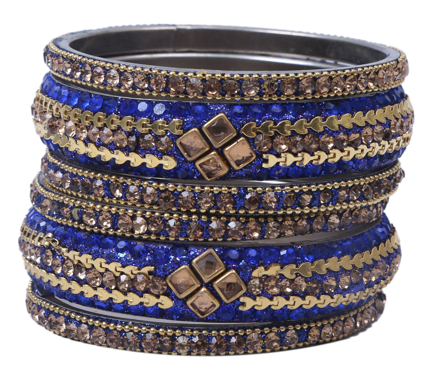 sukriti rajasthani kundan blue brass bangles for women - set of 6