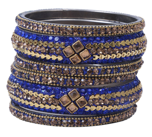 sukriti rajasthani kundan blue brass bangles for women - set of 6