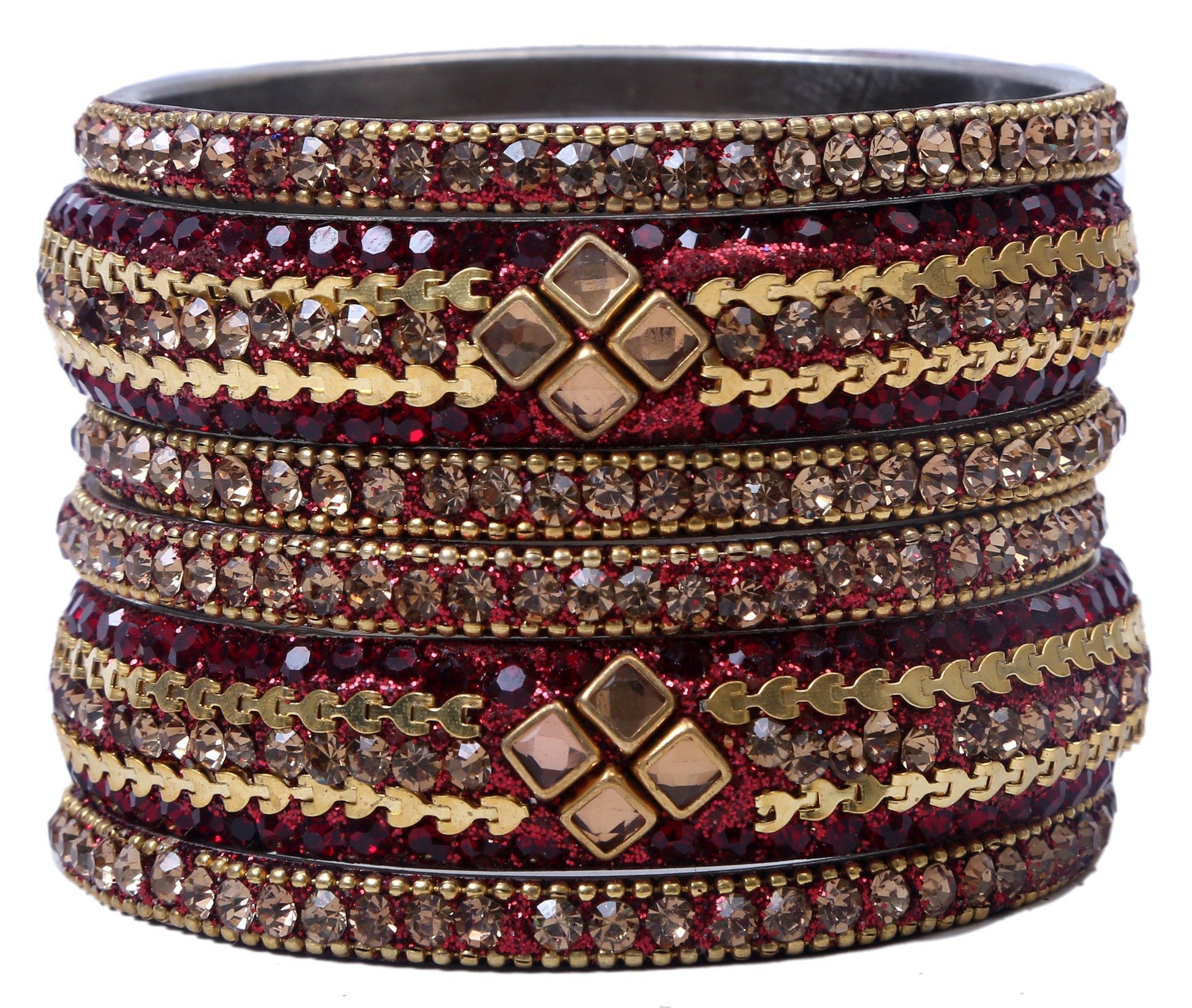 sukriti rajasthani kundan maroon brass bangles for women - set of 6