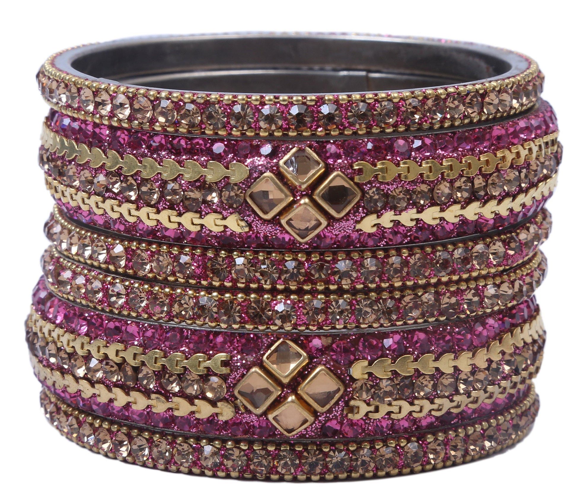 sukriti rajasthani kundan pink brass bangles for women - set of 6