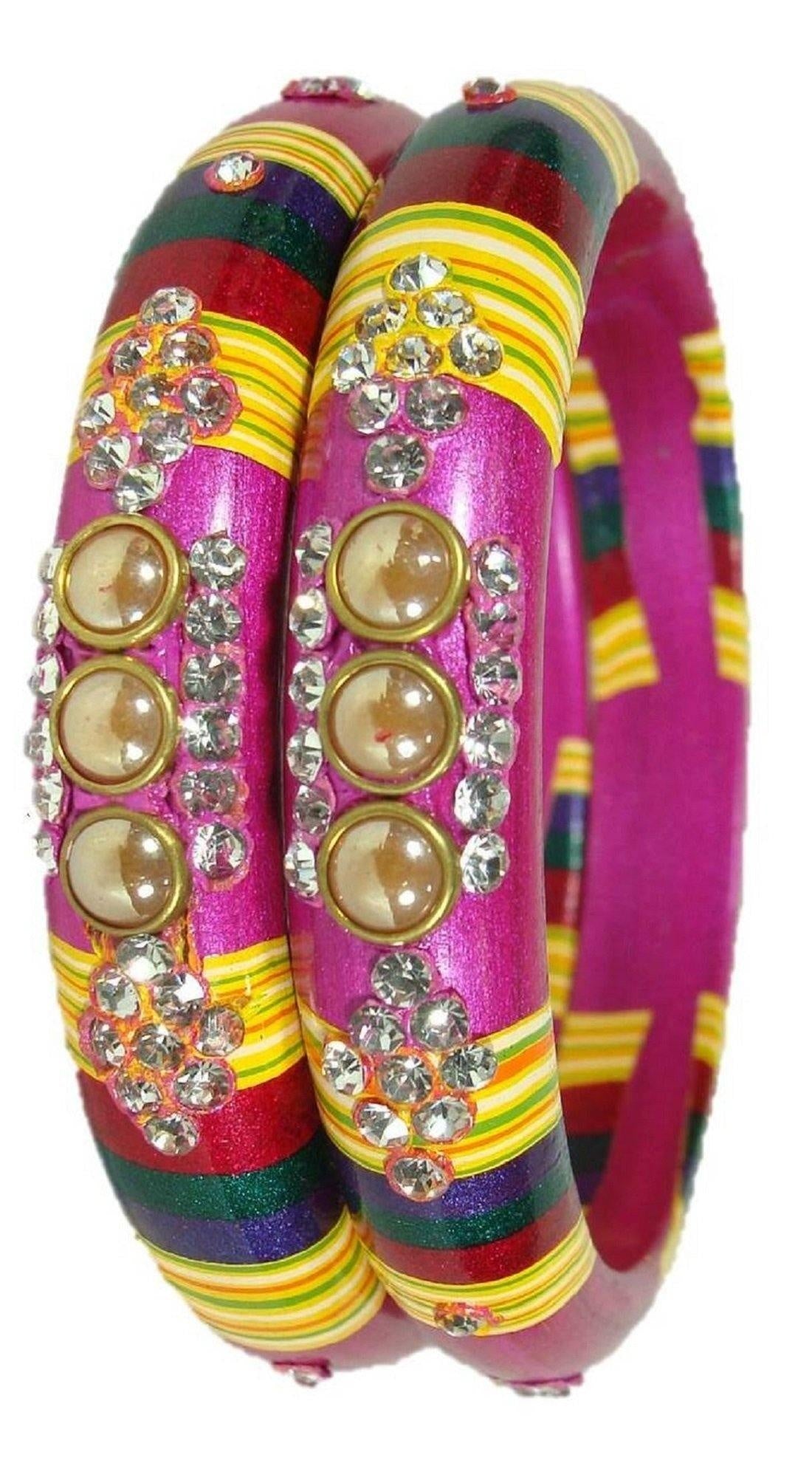 sukriti rajasthani magenta lac bangles for women - set of 2
