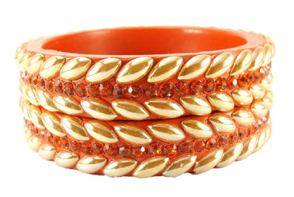 sukriti rajasthani orange lac bangles for women - set of 2