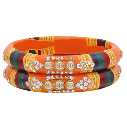 sukriti rajasthani orange lac bangles for women - set of 2