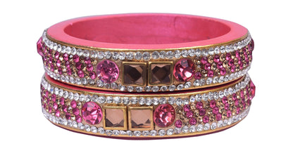 sukriti rajasthani pink color kundan lac bangle - set of 2