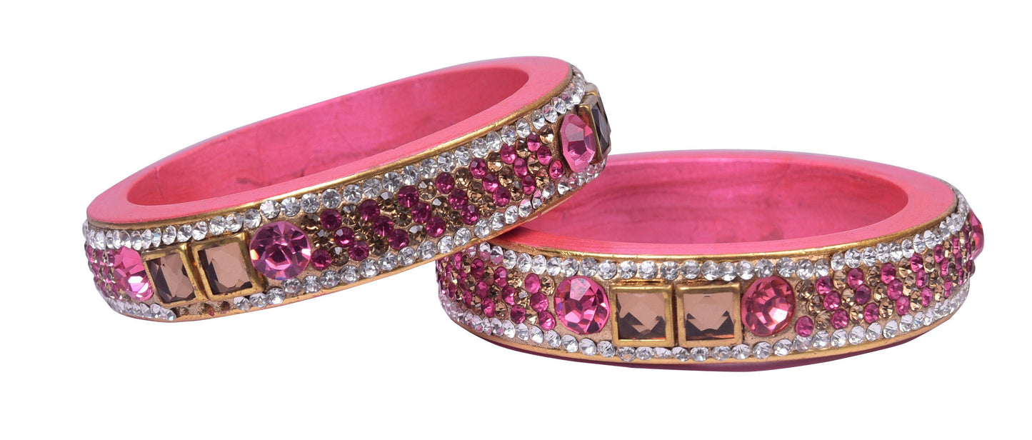 sukriti rajasthani pink color kundan lac bangle - set of 2