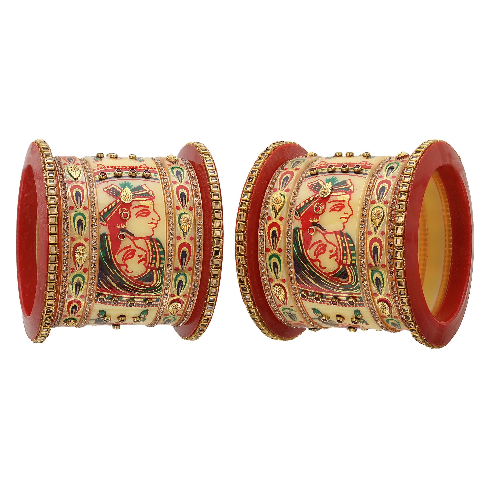 sukriti rajasthani rajputi handmade raja rani kundan seep chuda wedding bangles jewelry for women – set of 18